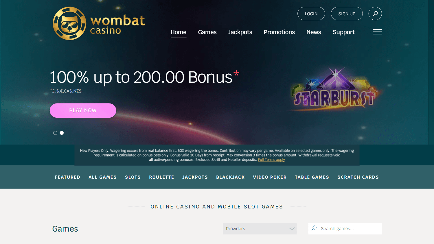 Wombat Casino Desktop screenshot