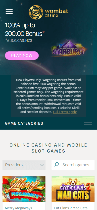 Wombat Casino Mobile screenshot